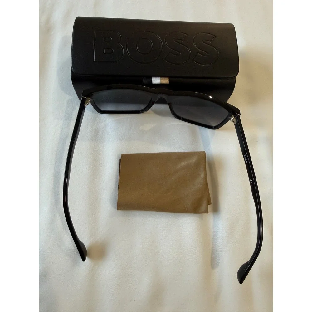 Hugo Boss Black Rectangular Sunglasses with Embossed Case and Cloth